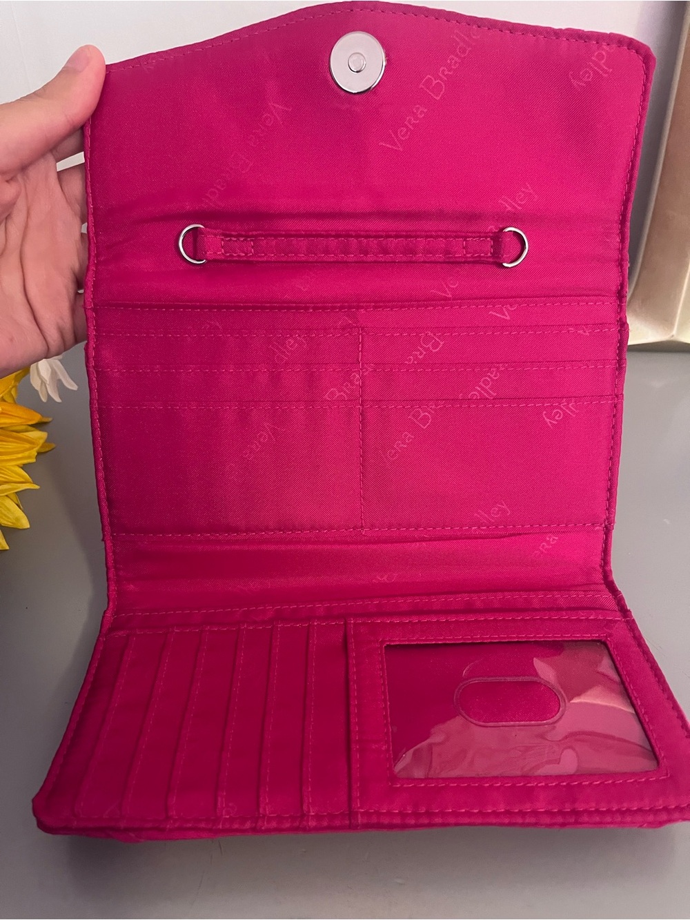 Vera Bradley Hot Pink Quilted Bow Wallet Clutch Organizer with Zip Pockets - Picture 2 of 7